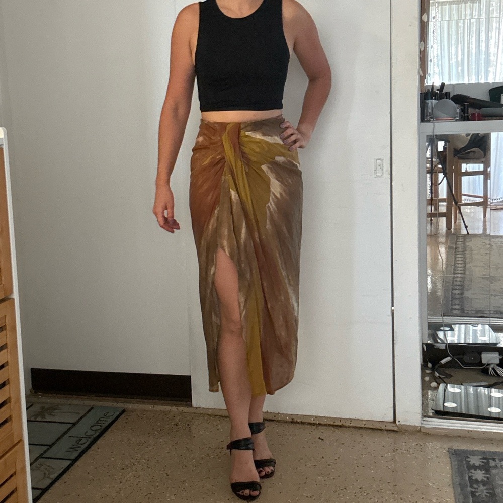 Zara Asymmetrical Skirt in Brown and Yellow
